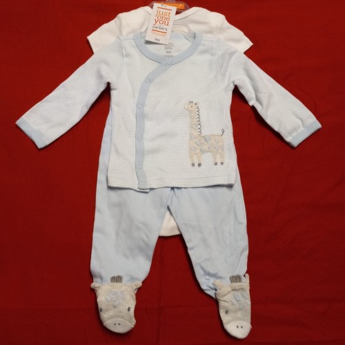 Just One You By Carter's 3 Piece Set Giraffe "Welcome Home" Sz 3m Blue NWT Read