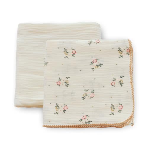 Baby Swaddle Newborn Recieving Blanket 100% Cotton Muslin 2Pack Nursery Wrap Lace Design 40"x40" (Vintage Floral+Beige)