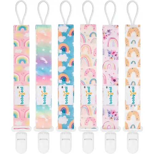 Babygoal Rainbow Pacifier Clips, 6 Pack Binky Paci Holder and Leash for Boys and Girls Fits for Most Pacifier, Binkie Styles & Baby Teethers & Toys and Gift 6PS26