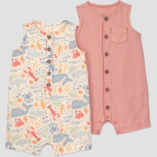 Carter's Just One You® Baby Boys' 2pk Sea Animals Romper Set - Ivory/Orange Newborn