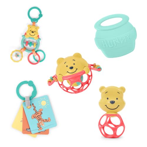 Bright Starts Disney Baby Winnie the Pooh Silly Ole Bundle Gift Set, 5-Piece Sensory Toy Set with Rattle, Teether, Oball & Flash Cards, Developmental Baby Toys 0–12 Months, Newborn Gift