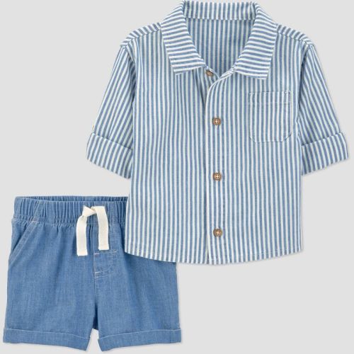 Carter's Just One You® Baby Boys' 2pc Long Sleeve Button-Down Shirt and Shorts Set - Blue 12M