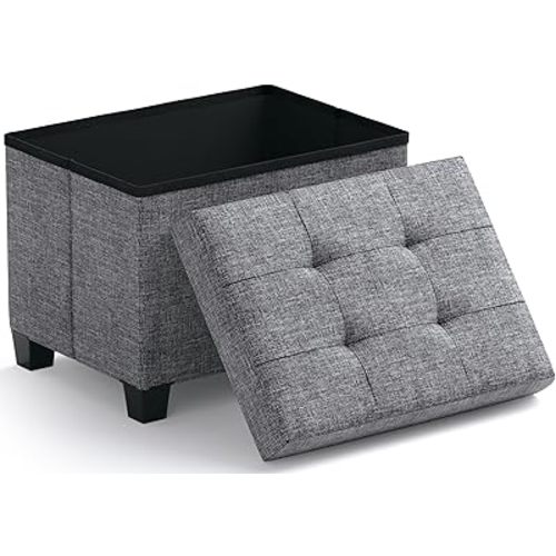 Ornavo Home Storage Ottoman Small Rectangle Ottoman with Legs, Foot Rest Stool Seat, Load up to 600 LB, for Living Room, Bedroom, Home Office, Dorm - 12 x 16 x 12, Gray