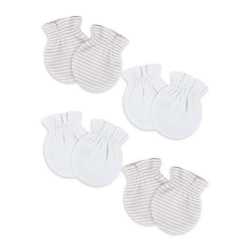 Gerber Baby Boy or Girl Unisex White Mittens, 4-Pack, One Size