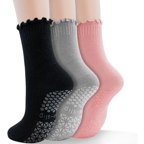 GRPSKCOS Yoga Non Slip Socks 3 Pairs Pilates Socks with Grip Women Grip Sock for Ballet Barre Home Workout Hospital