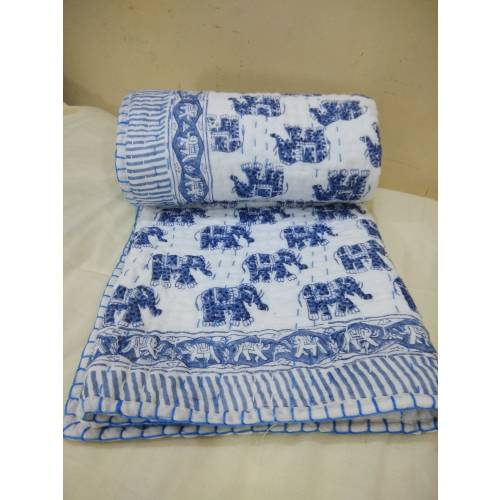 Indian Baby Kantha Quilt, Hand Stitched Cotton Blanket (40x40/40x60)