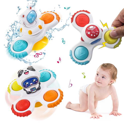3Pcs Suction Cup Spinner Toys for Baby 12-18 Months Infant Travel Spinning Top Toys Bath Toy Age 1 2 3 High Chair Toys for Toddlers Girls Boys Gifts