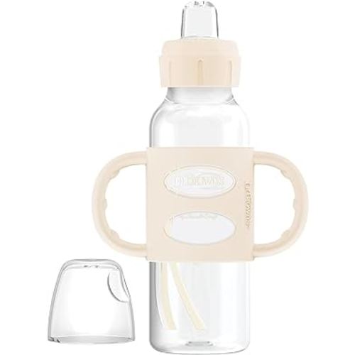 Dr. Brown's Milestones Narrow Sippy Spout Bottle with 100% Silicone, Easy-Grip Handles and Soft Sippy Spout, 8oz/250mL, Ecru, 1-Pack, 6m+