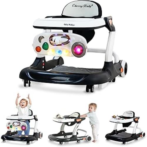 Baby Walker with Wheels Music and Lights with 9 Adjustable Heights Anti-Fall Baby Walker and Bouncer Combo for Boys Girls Babies 6-18 Months