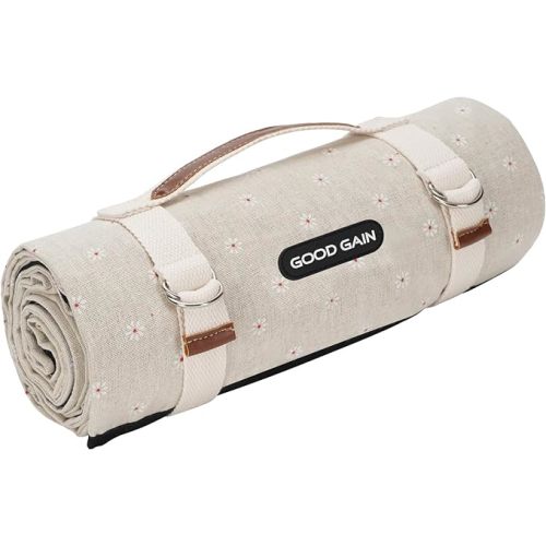 G GOOD GAIN Picnic Blankets Waterproof Extra Large - Outdoor Blanket Sand Free Foldable with Carry Strap for Beach, Camping, Park Grass, Hiking, Travel, Concerts(White Flower)