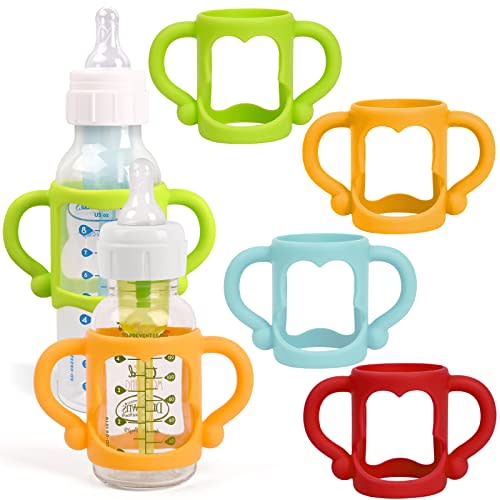 HUAKENER Silicone Baby Bottle Handles (4 Pack) - Easy Grip Holder for Dr. Brown Narrow Bottles - BPA Free