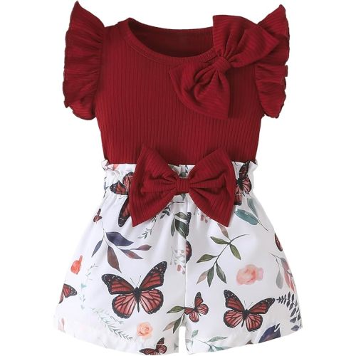 SUREPOCH Baby Girl Clothes 12 18 24 Month 2T 3T 4T Toddler Girl Clothes Spring Summer Shirt Shorts Outfit Set