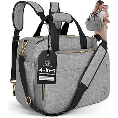 Amazon.com: Mellories 4 in 1 Convertible Baby Diaper Bag – Converts from Tote to Backpack, Stroller & Crossbody Diaper Bag – Gray Baby Travel Bag – Gift for Moms : Baby