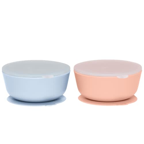 WeeSprout Suction Bowls for Baby & Toddlers (Set of 2) - 100% Silicone w/Plastic Lid - Leak Proof Feeding Supplies - Dishwasher & Microwave Safe Infant Dinnerware w/Extra Strong Base