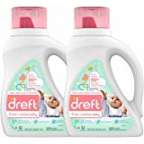 Dreft Stage 1: Newborn Hypoallergenic Liquid Baby Laundry Detergent (HE), Natural for Baby, Newborn, or Infant, 32 Loads (Packaging May Vary), 50 Fl Oz (Pack of 2) - Bottles (64 Loads)