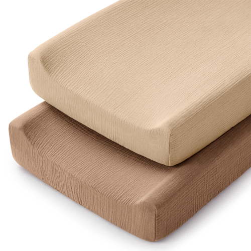 Comfy Cubs Muslin Changing Pad Cover, Soft Changing Station Covers for Baby - 2 Pack, Cedar and Cream