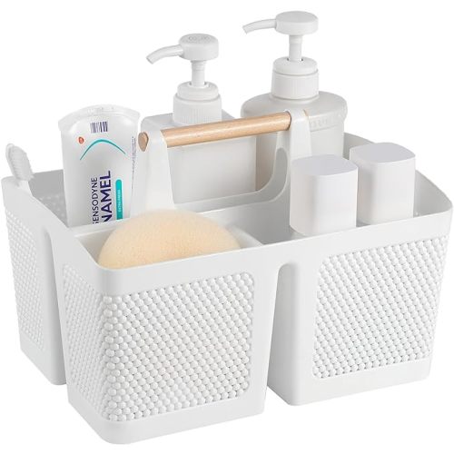 rejomiik Portable Shower Caddy Basket Plastic Cleaning Caddy Organizer Storage Tote with Handle for Bathroom, College, Dorm Room Essentials, White
