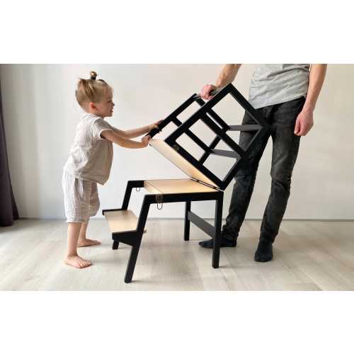 Convertible Learning Stool: Montessori Kitchen Step Stool & Kids Table CV 18