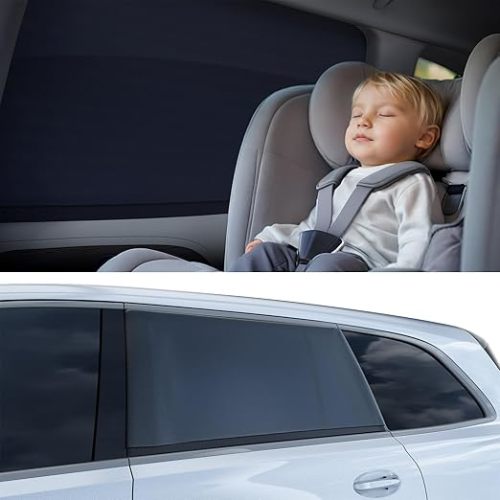 Nmoiss Car Window Shades for Baby[Ice Crystal Cooling Layer](2 Pack) UV-Blocker Cling Sun Shade 99% UV Protection Fit SUV/Sedan/Minivan | Roll Windows Down, Privacy Safe