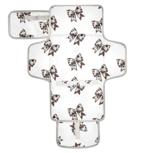 Cow Print Bows Portable Diaper Changing Pad - Waterproof Foldable Baby Diaper Changing Pad with Built-in Pillow, Travel Diaper Changing Mat for Newborn Baby