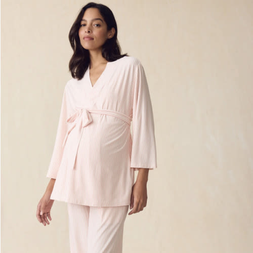 LAKE | Women | DreamModal™ Pajamas | English Rose Pencil Stripe Maternity Kimono Bundle