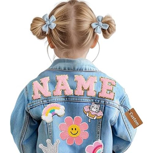 Personalized Patch Denim Jacket with Name - Custom Toddler Kids Jean Jacke Clothes 2T-8T - Customized 1-8 Year Old Girl Boy Birthday Gift - Personalized Easter Gifts for Kids Girl Boy Toddler
