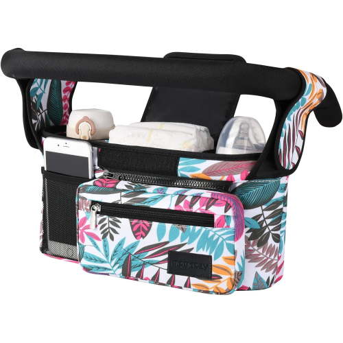 Momcozy Universal Stroller Organizer with Insulated Cup Holder for Newborn & Toddler, Tropical Style