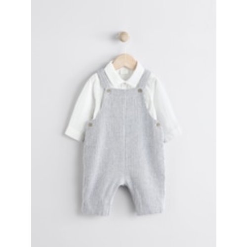 Buy Grey/White Woven Cotton Baby Dungaree and Bodysuit Set (0mths-3yrs) from Next USA