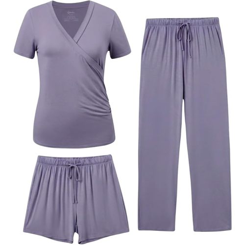 PATPAT 3-Piece Maternity Nursing Pajamas, Womens Lounge Set with Pockets