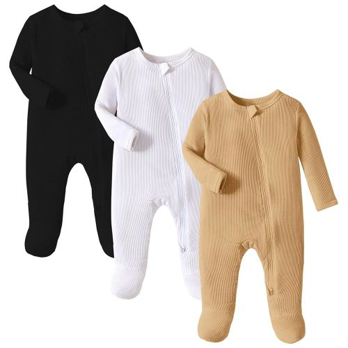 OPAWO Newborn Footie Pajamas with Mitten Cuffs Double Zipper Sleepers Baby Boy Girl Onesie Footed One-Piece Romper 0-6 Months