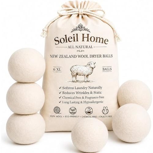 Wool Dryer Balls XL 6-Pack – 100% New Zealand Wool Laundry Balls – Natural Fabric Softener Alternative to Dryer Sheets – Reduces Static, Wrinkles & Drying Time – Reusable