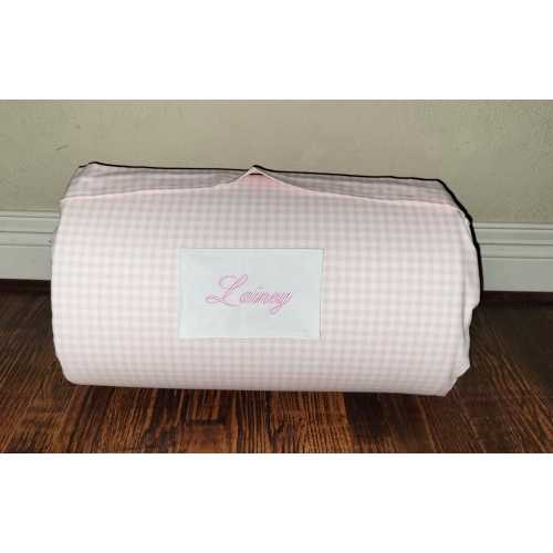 Pink White  Gingham Plaid Personalized Kids Nap Mat Light Pink Dotted Minky Blanket