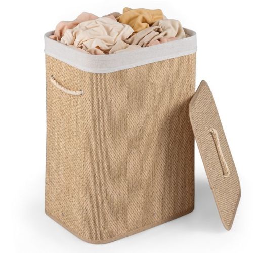 Costway 19 Gal Capacity Clothes Hamper Bamboo Laundry Hamper with Removable Liner Natural