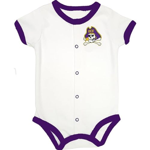 East Carolina ECU Pirates Collegiate Licensed 100% Cotton Baby Romper 0-3 Months Purple