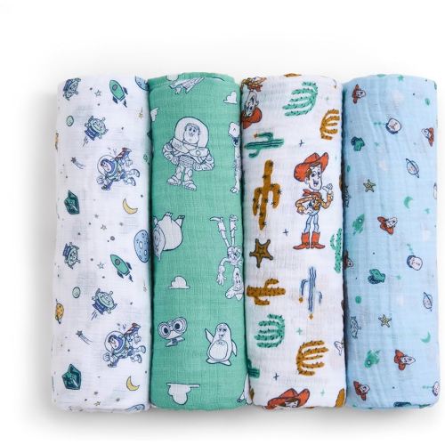 aden + anais Essentials Muslin Swaddle Blankets, Newborn Receiving Blanket for Swaddling, 100% Cotton Baby Swaddle Wrap, 4 Pack, Toy Story