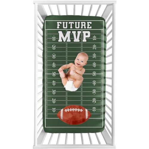 Sweet Jojo Designs Boy Photo Op Fitted Crib Sheet Football Green White and Brown