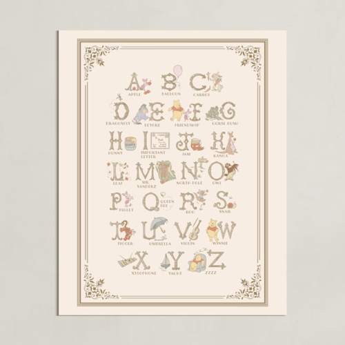 Disney's Pooh Alphabet Disney Open Edition Children's Art Print by Teju Reval