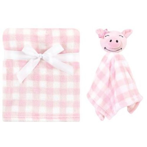 Hudson Baby Infant Girl Plush Blanket with Security Blanket, Pig, One Size