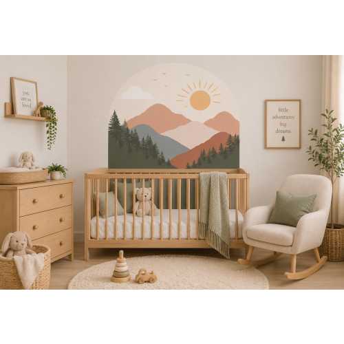 Mountain Arch Wall Decal for Nursery | Neutral Woodland Wall Decor | Peel and Stick Canvas Mural | Boho Kids Room Decor | Mountain Decal