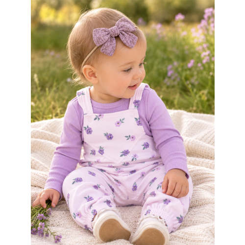 Ruffle V-Overalls and Long Sleeve Bodysuit, Violetta Floral – SpearmintLOVE
