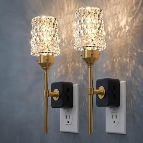 L LOHAS LED Night Light, 2 Pack Night Lights Plug into Wall, Automatic Night Lights Plug in with Auto Light Sensor, 0-100LM Adjustable Brightness Rotating Crystal Night Light, for Bedroom Hallway Home