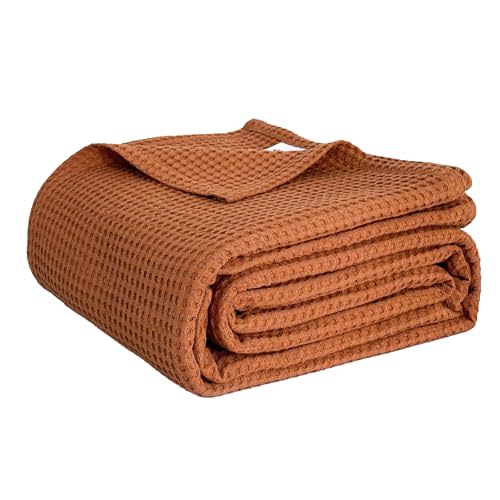 Simple&Opulence 100% Cotton Waffle Weave Throw Blanket 40"x50", Soft Lightweight Breathable Cozy Washed, Layer Blanket for Couch Bed Sofa, Farmhouse Home Decor for Adults All-Season, Rust Orange