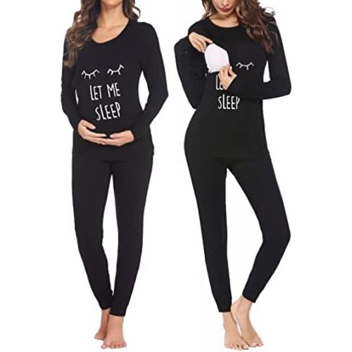 Ekouaer Maternity & Nursing Thermal Underwear Set Striped Knit Long Johns Set Top & Bottom Base Layer for Pregnant Women