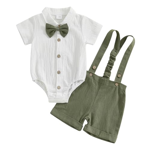 xkwyshop Summer Outfit Infant Baby Boy Gentleman Short Sleeve Romper Dress Shirt Suspender Shorts 2Pcs Suit Clothes Set