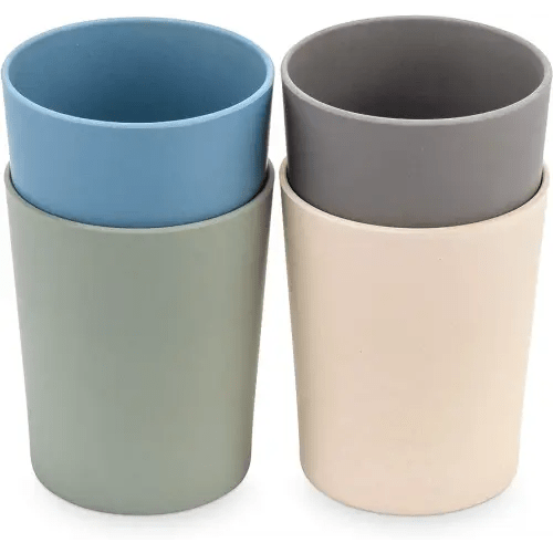 WeeSprout Bamboo Toddler Cups - 4 pc Set (10 fl oz), Organic & Non-Plastic Cup Pack for Toddlers, Big Kids or Baby, Natural