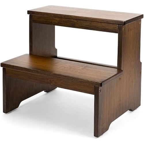 StrongTek Bamboo Two Step Stool for Adults and Kids, Bed Stepstool with Anti-Slip Bottom, Heavy Duty for Kitchen, Bathroom, Bedside Step Stool, Wooden Step Stairs 350 lbs Capacity
