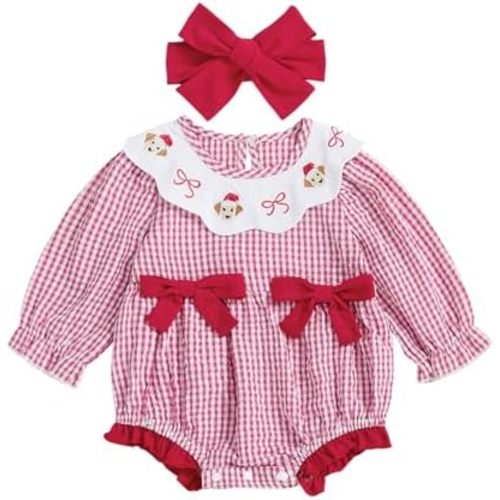 MoZiKQin Baby Girl Thanksgiving Outfit Turkey Bubble Romper Long Sleeve Doll Collar Plaid Jumpsuit Boutique Fall Clothes