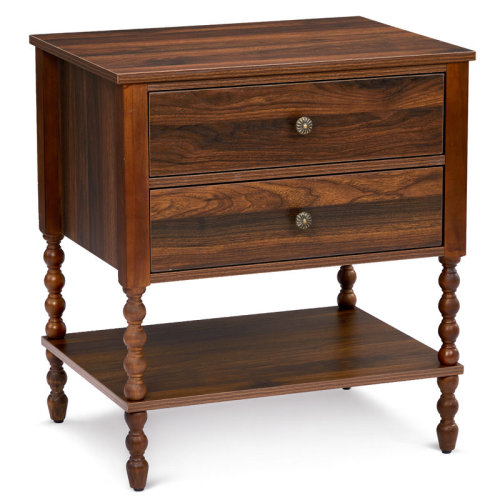 Wrought Studio™ Brown Mid-Century Modern Hemmer 2 Drawers Lower Shelf P2 Particleboard 3D Paper Solid Wood Legs 24 Inches 1 Piece & Reviews | Wayfair