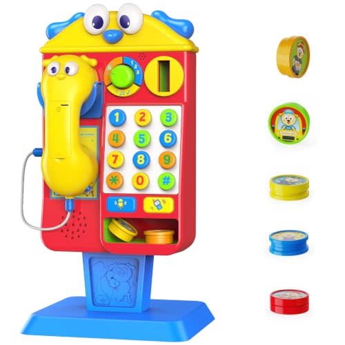 Musical Telephone Booth Toys for 1,2,3 Year Old Boy Girls Birthday Gifts | Educational Toy with Voice Repeat, Number, Music & Animal Modes, Coin Drop & Two-Way Talking, Gifts for Toddler 1-3 Age