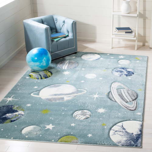 SAFAVIEH Carousel Kids World of Planets Area Rug, Teal/Ivory, 4' x 6'